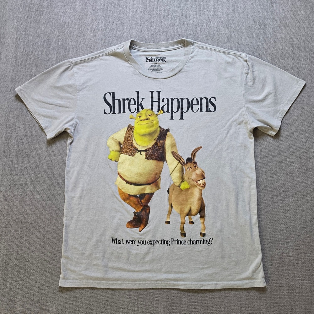 Shrek T-Shirt Men Large Gray Shrek Happens Graphic Movie Tee